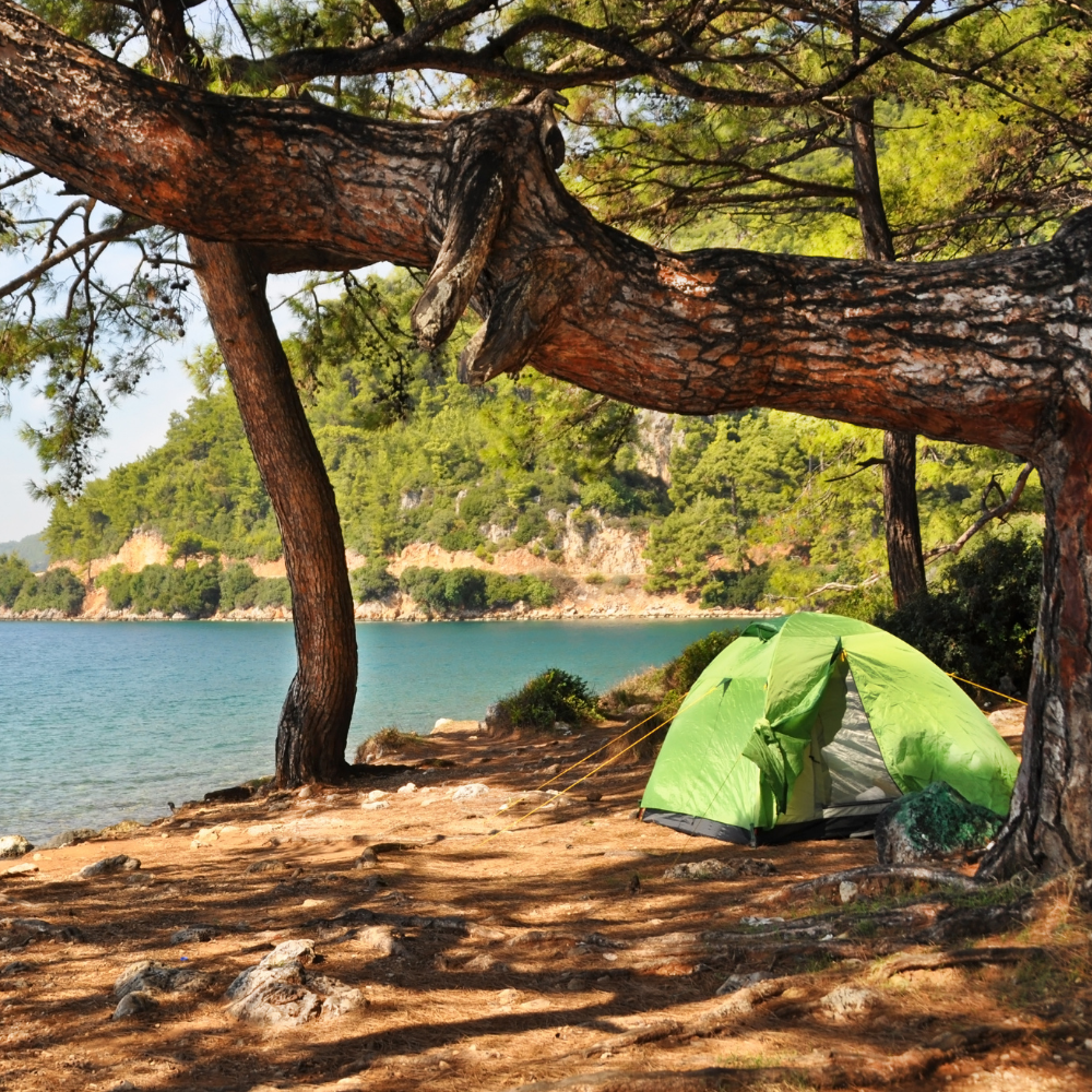 camper en tente au bord de mer en camping Corse